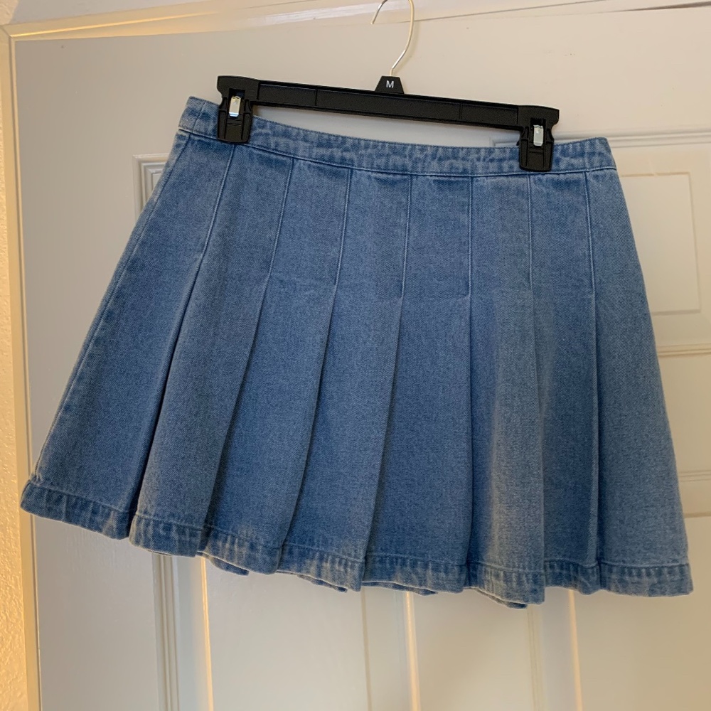 Denim Pleated Mini Skirt